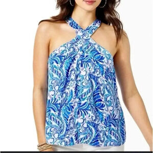 Lilly Pulitzer Women's Blue Geometric Halter Camisole Top Size‎ S